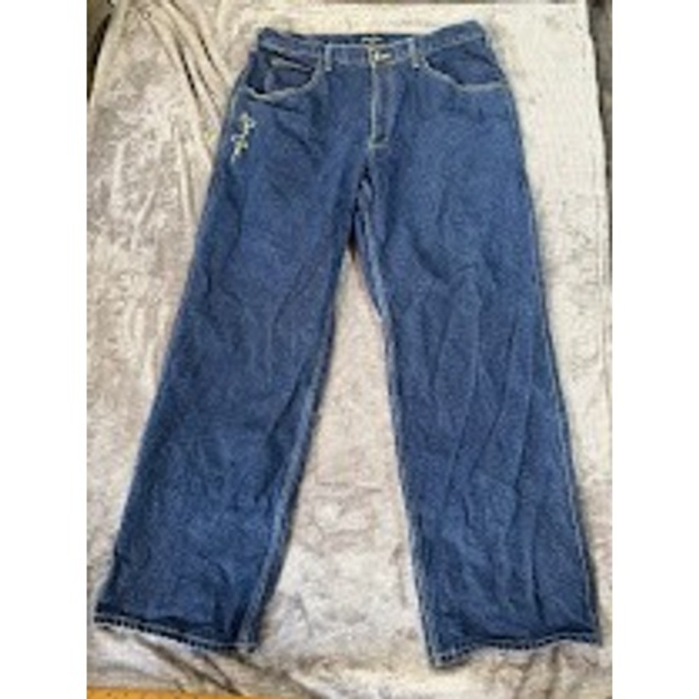 Sean John Vintage Baggy Jeans Men 38x34 Dark Wash Y2K Embriodered Wide Leg Denim